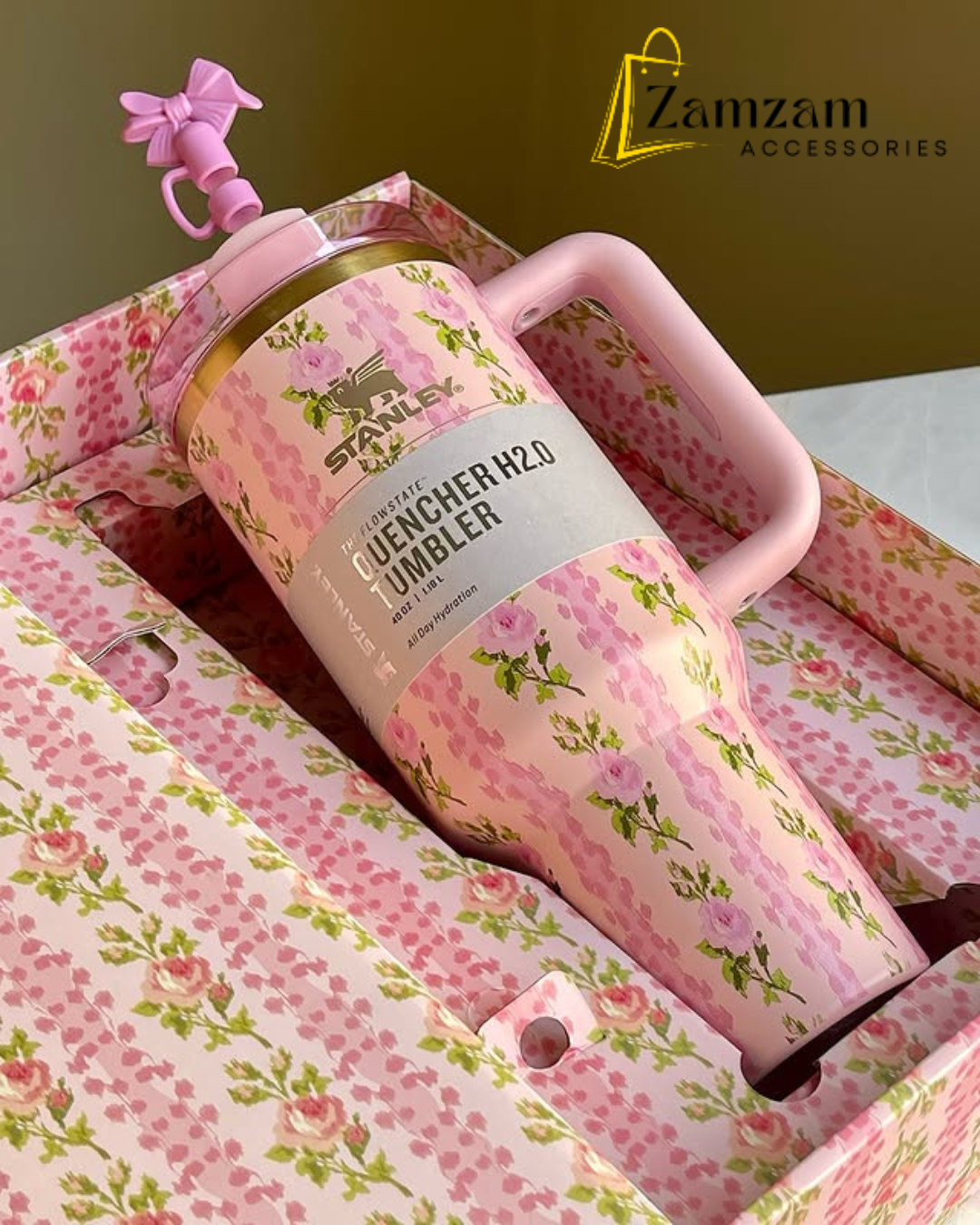 The Stanley X LoveShackFancy Holiday Quencher | 40oz – Blooming Heirloom | Premium Box Pack