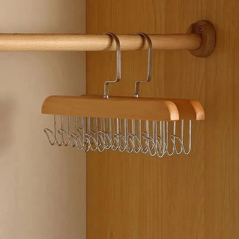 Multifunctional Wooden Hanger with 8 Hooks for Organizing Suspender and Accessories