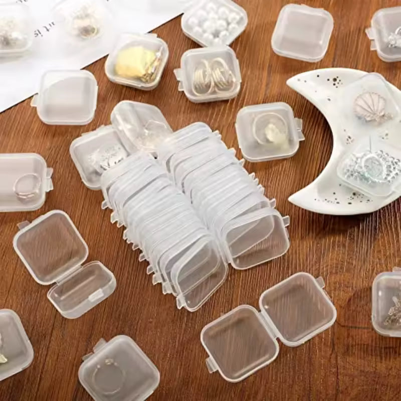 10-Piece Mini Transparent Storage Box – Square Plastic Jewelry Organizer