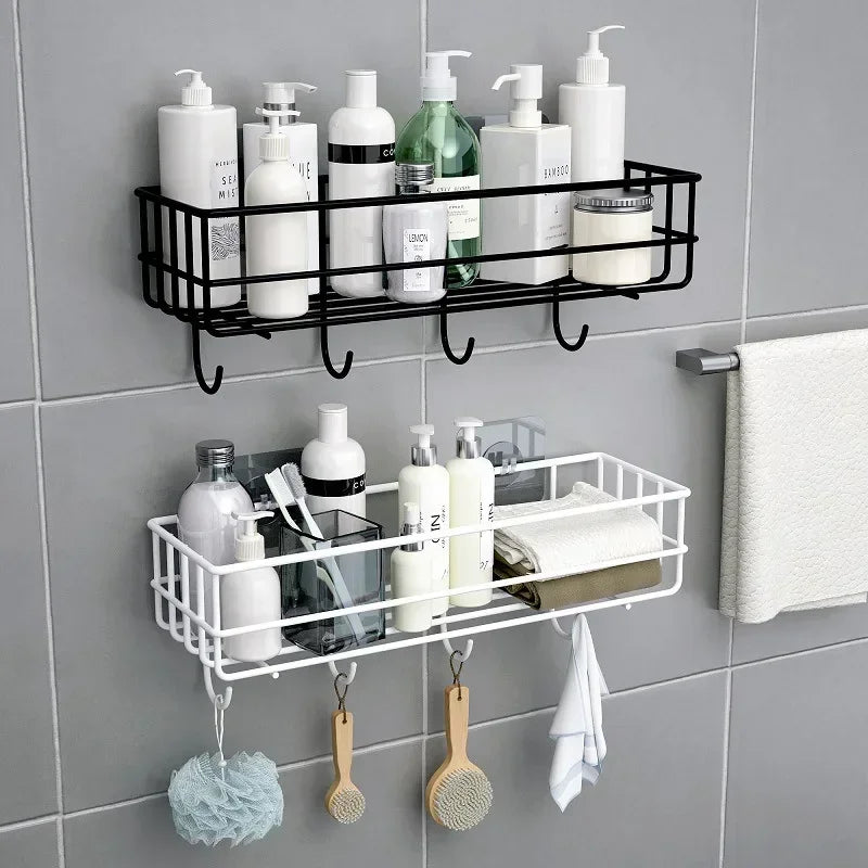Japanese Style Bathroom Rack with Hooks - Wall Mounted