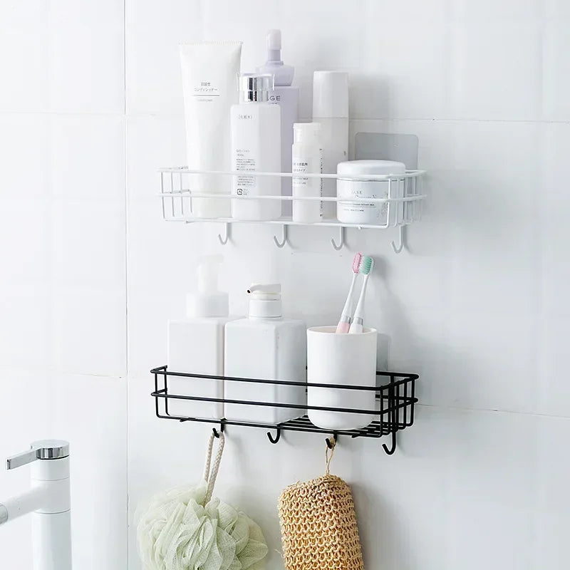 Japanese Style Bathroom Rack with Hooks - Wall Mounted