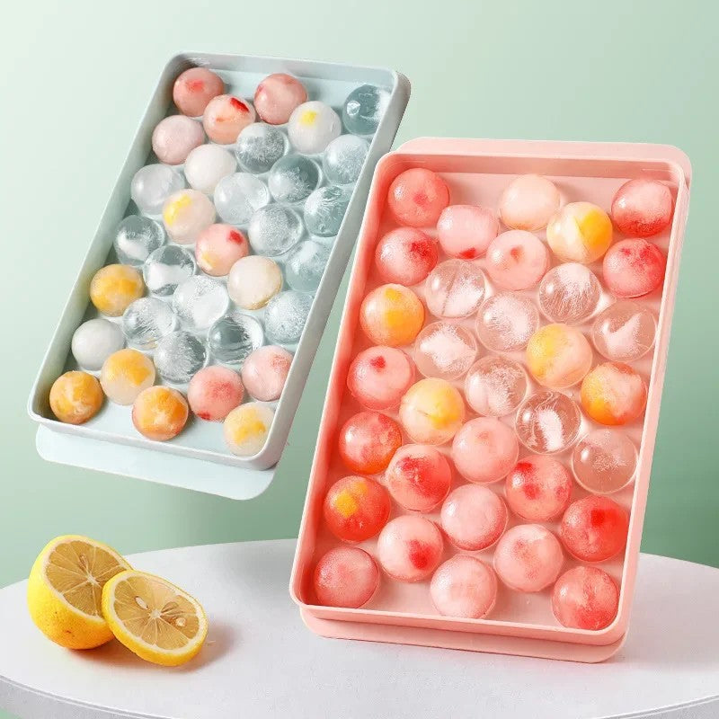 Plastic round Ice Cube Mold with Lid Home Kitchen Ice Tray Ball Shaped Freezer Ice Maker Tool