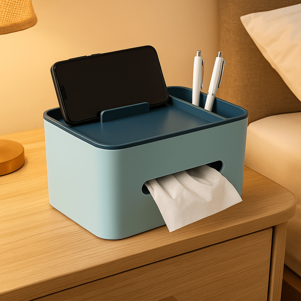 Stylish Tissue Box with Stationery Holder – Multi-Purpose Organizer
